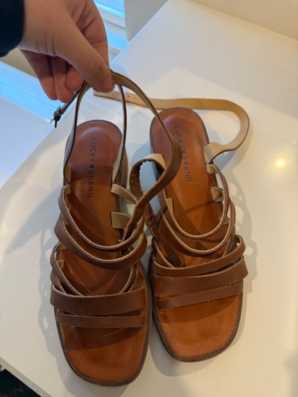 Lucky Brand Brown Leather Multi-Strap Sandals